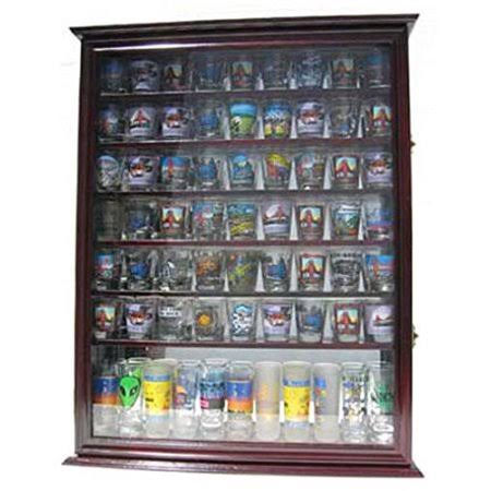 Large 72-Shot Glass Display Case Cabinet with Glass Door, Cherry Finish P47650