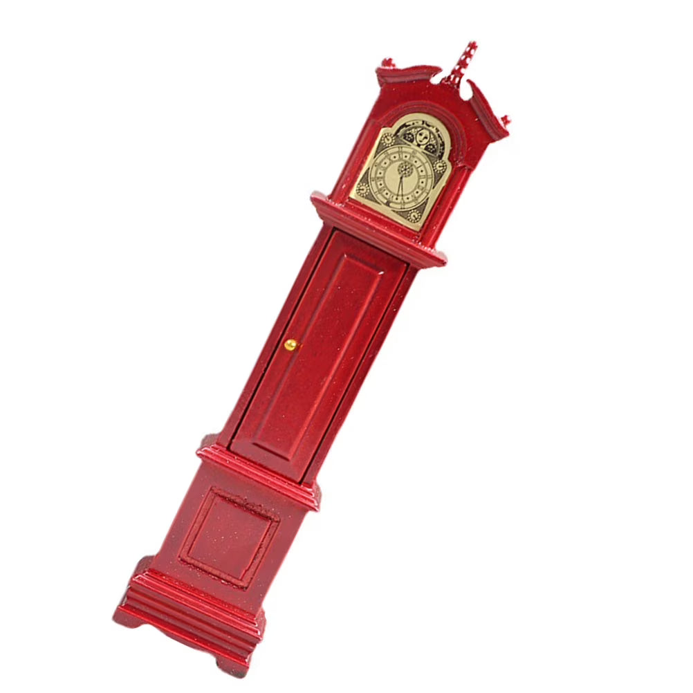 Mini Doll House Floor Clock Metal Vintage Red Y548