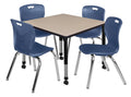 Beige Square Height Adjustable Mobile Classroom Table with 4 Navy Blue Stack Chairs B80021