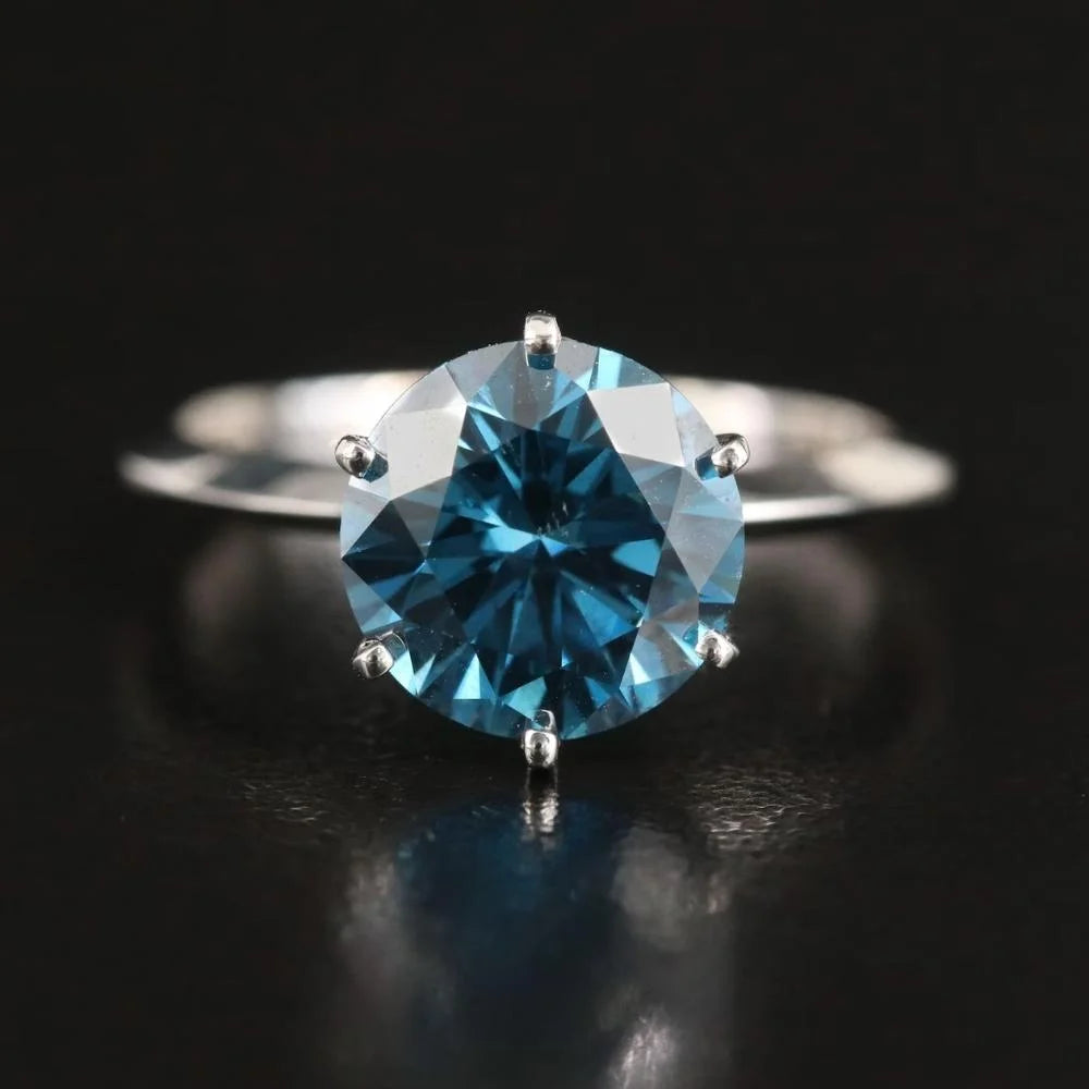 Lab Grown Blue Diamond Solitaire Engagement Ring in 14k White Gold I324