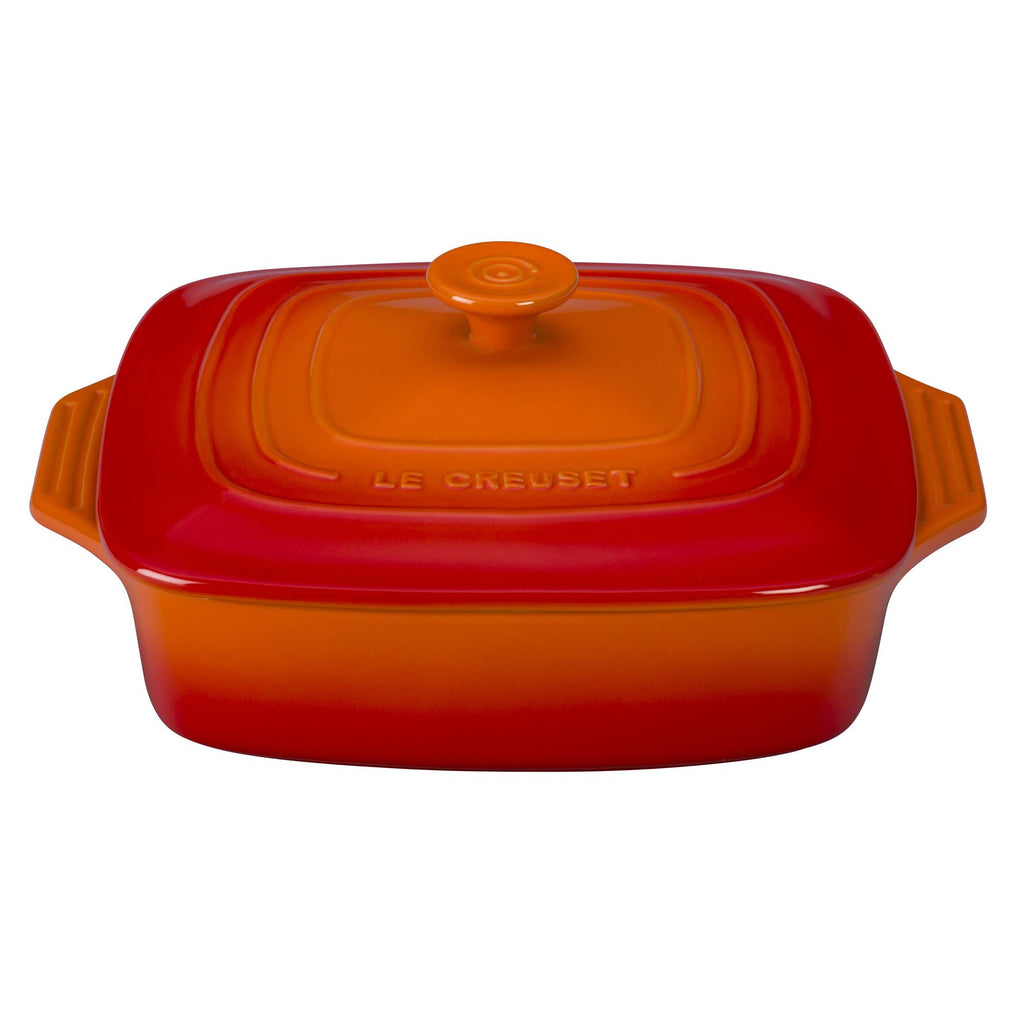 9.5-Inch Cerise Stoneware Covered Square Casserole X92064