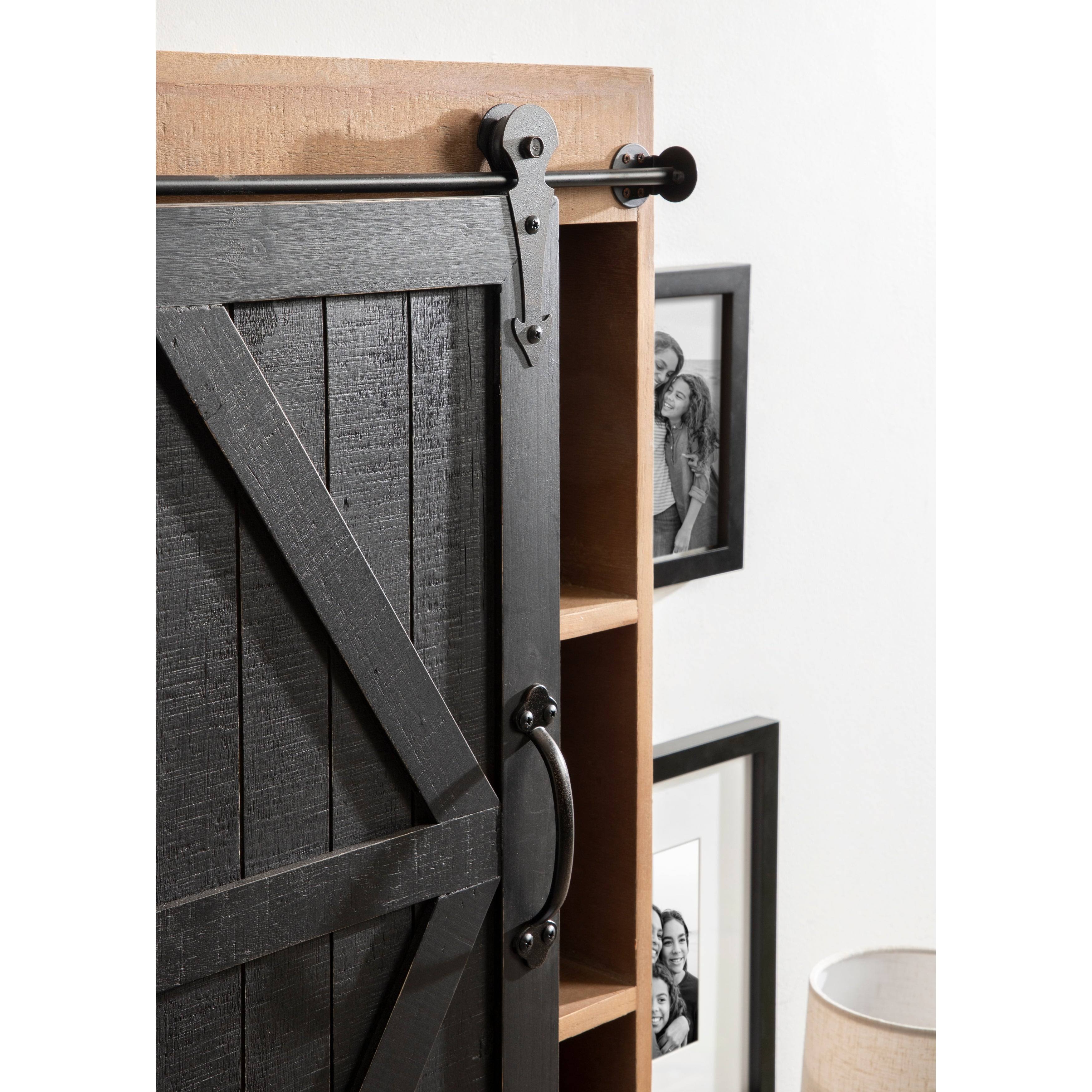 Rustic Brown Black Wood Wall Storage Cabinet with Sliding Barn Door O4626