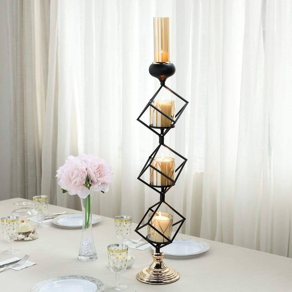 Gold Black Geometric Glass Votive Candle Holders C35291