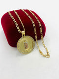 14K Gold Filled Tri Color Virgen de Guadalupe Necklace Figaro Chain N2030