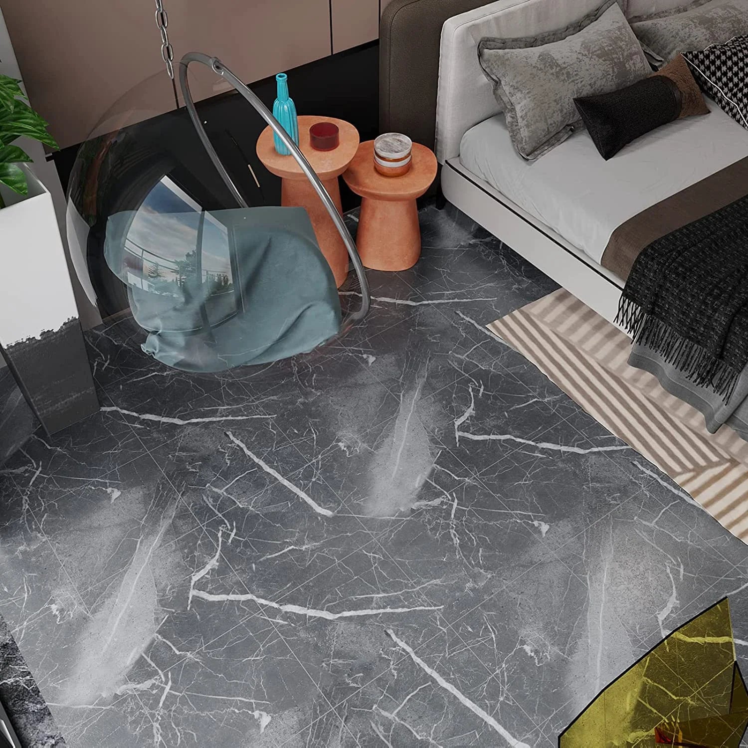 12-Pack Grey Marble Peel and Stick Vinyl Flooring Tile A170553