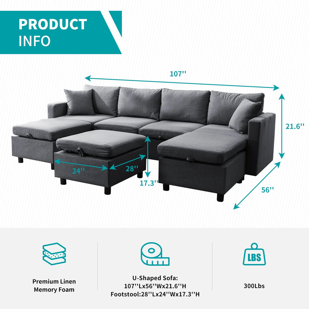3-Seater Sofa, Loveseat and 1 Ottoman Dark Grey J959785