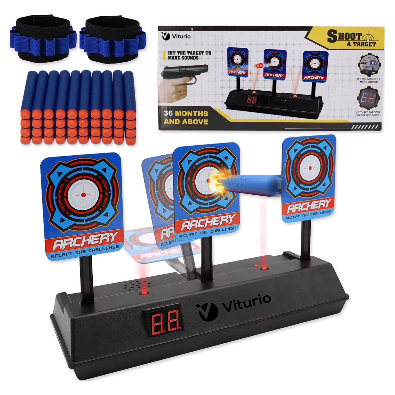 43pc Electronic Digital Target with 40 Soft Darts 2 Wristbands Q719476