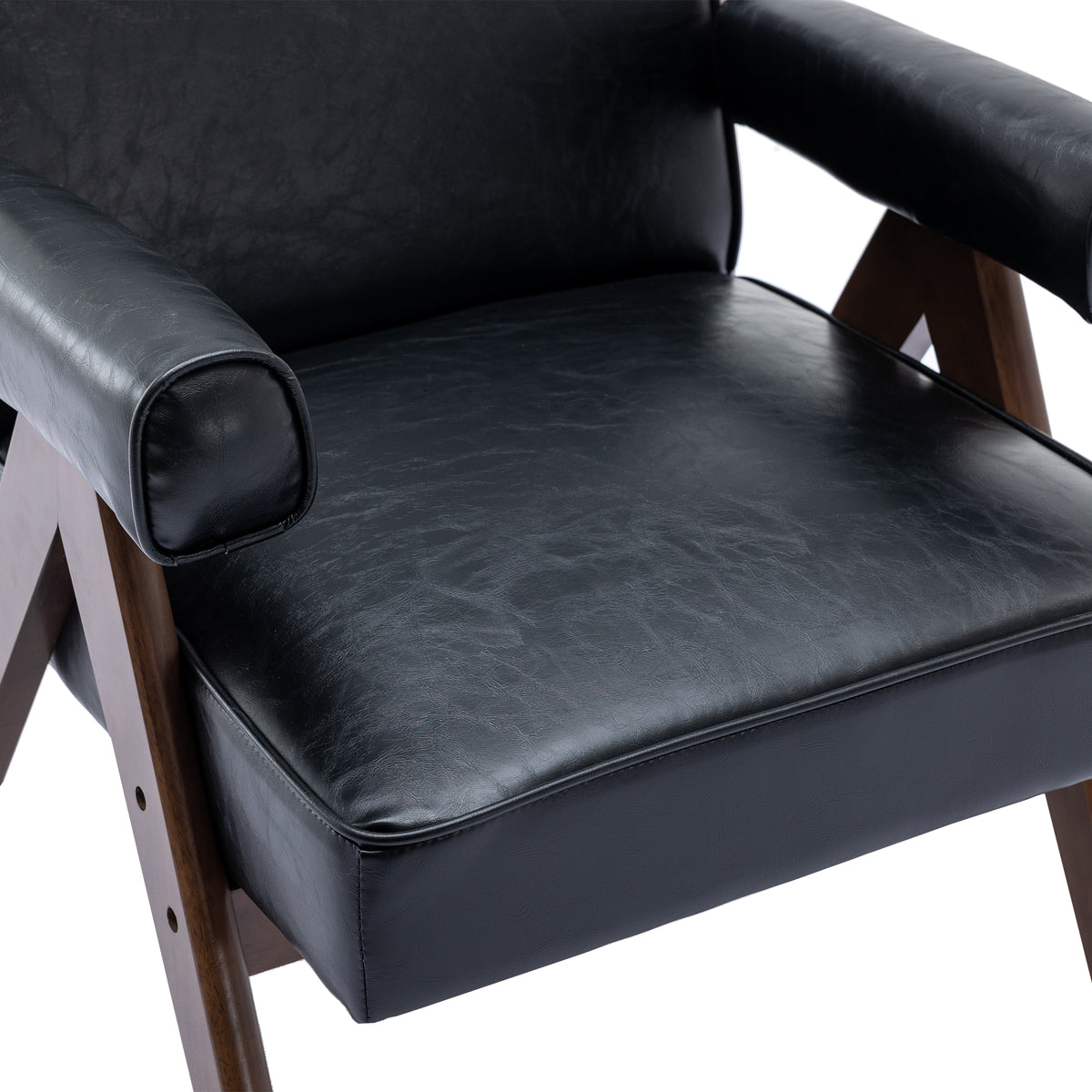 Black PU Leisure Chair with Solid Wood Armrest and Feet T574134