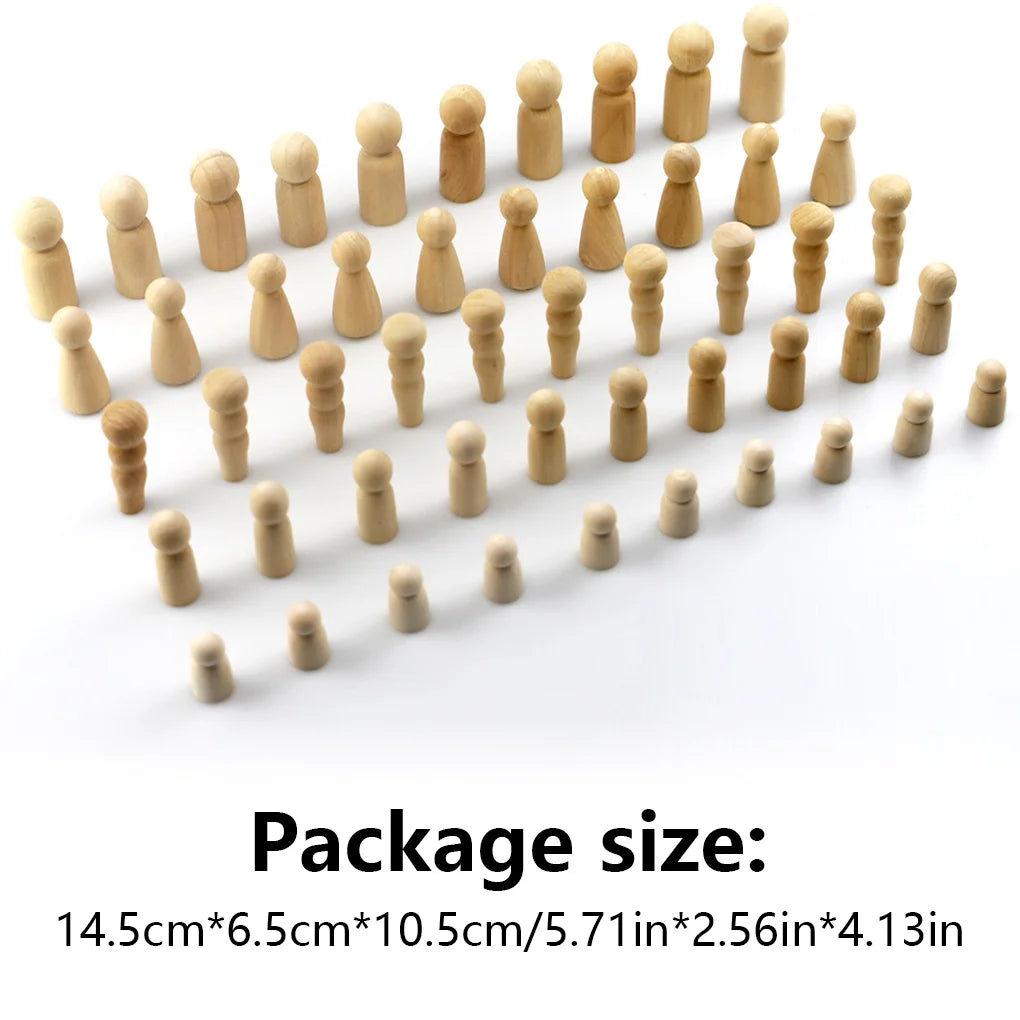 50 Pc Wooden Peg Dolls People Toys G2798
