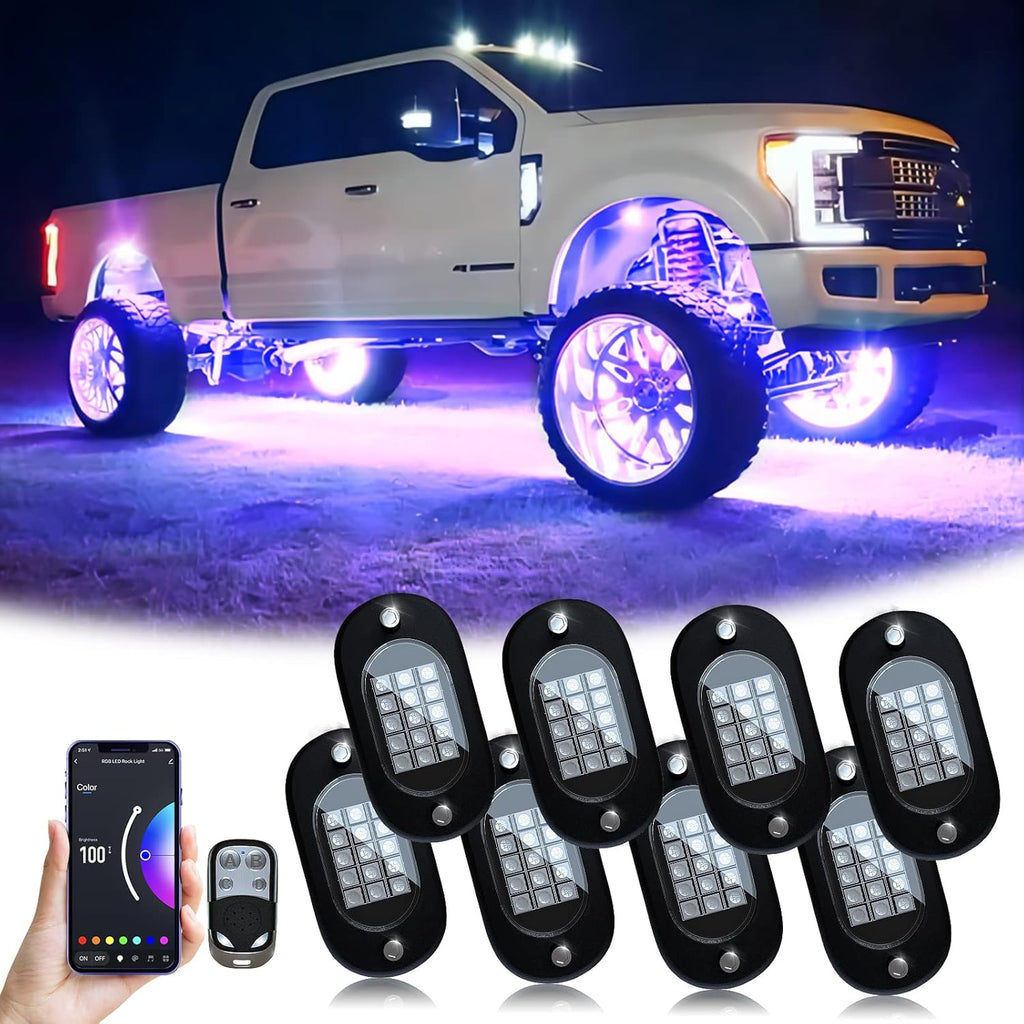 8 Pods RGB LED Rock Lights with APP Remote Control Music Mode Waterproof IP68 Y628