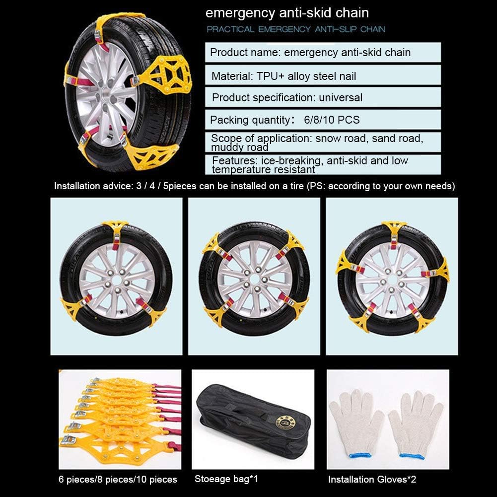 10Pcs Anti-Skid Universal Snow Chains for Tyres R409610