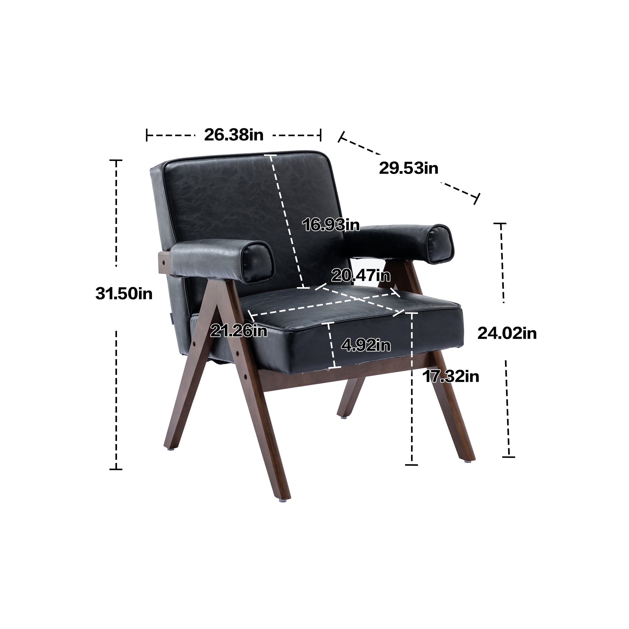 Black PU Leisure Chair with Solid Wood Armrest and Feet T574134