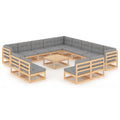 14 Piece Gray Cushioned Pinewood Sectional Outdoor Furniture Set X68741