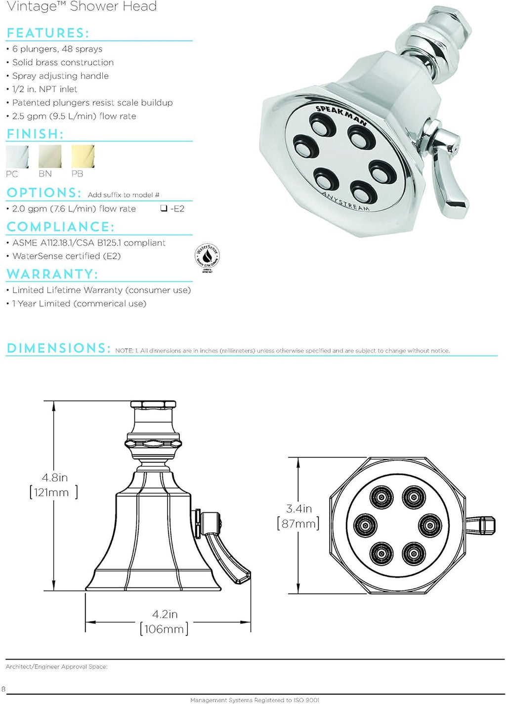 Polished Chrome Solid Brass Shower Head R47895