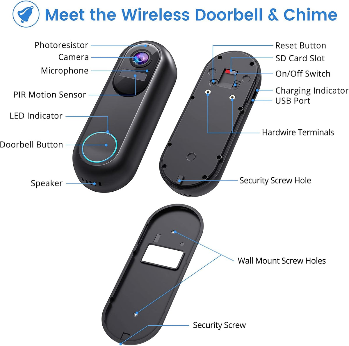 2 Pack 1080P HD WiFi Video Doorbell Camera with Wireless Chime I8065