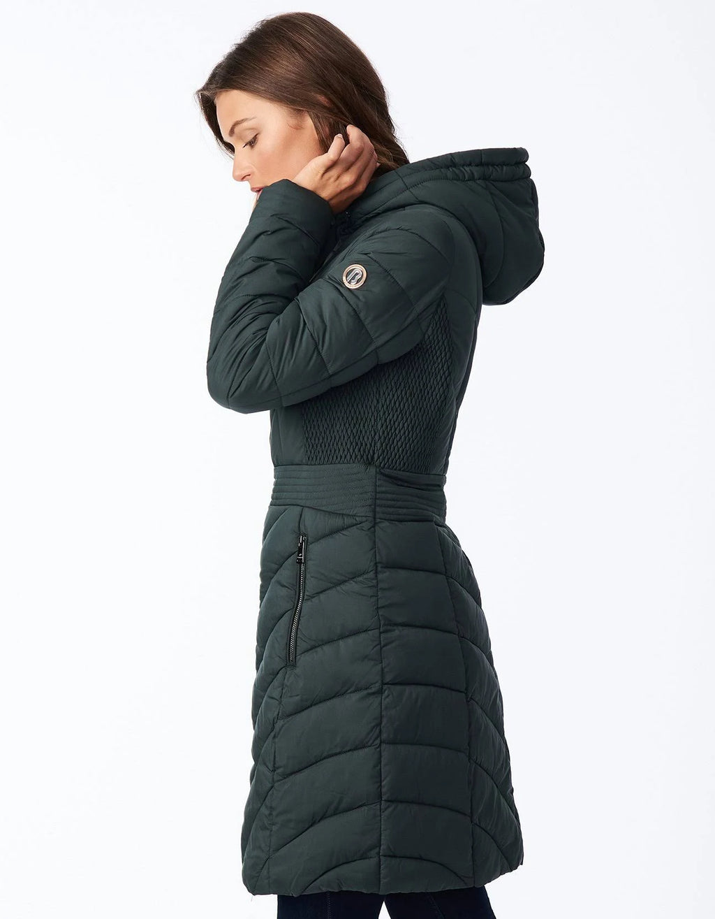 Dark Moss Hooded Packable Puffer Coat W2075