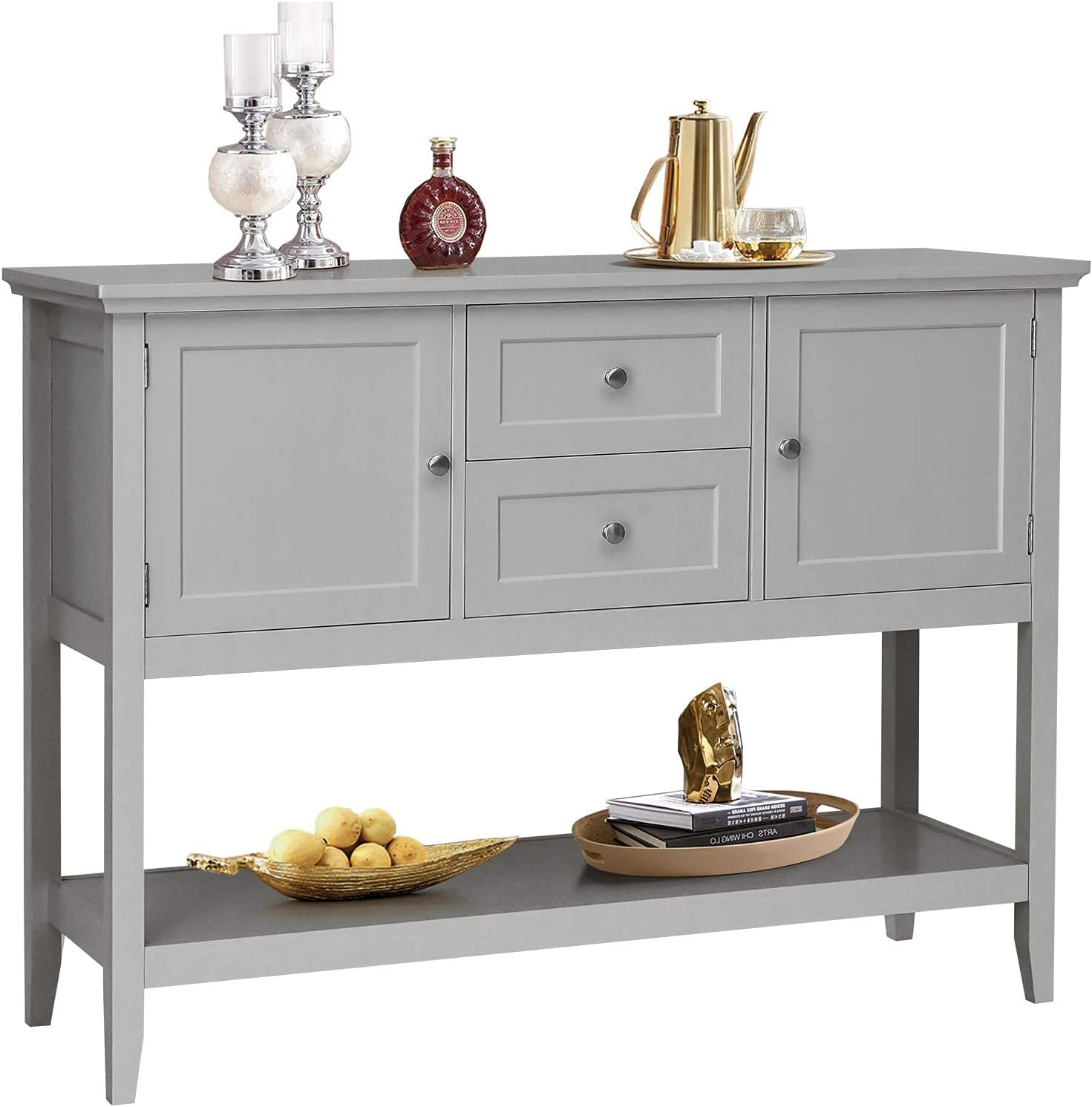 Grey Wooden Buffet Sideboard with Storage Shelf, 2 Drawers & 2 Cabinets I32004