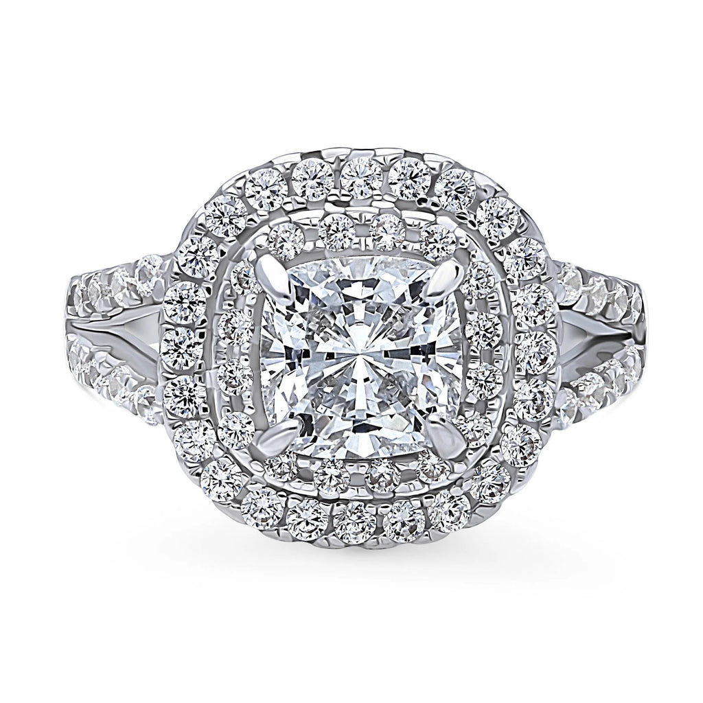 Sterling Silver Cushion Cut Cubic Zirconia Split Shank Ring P48101