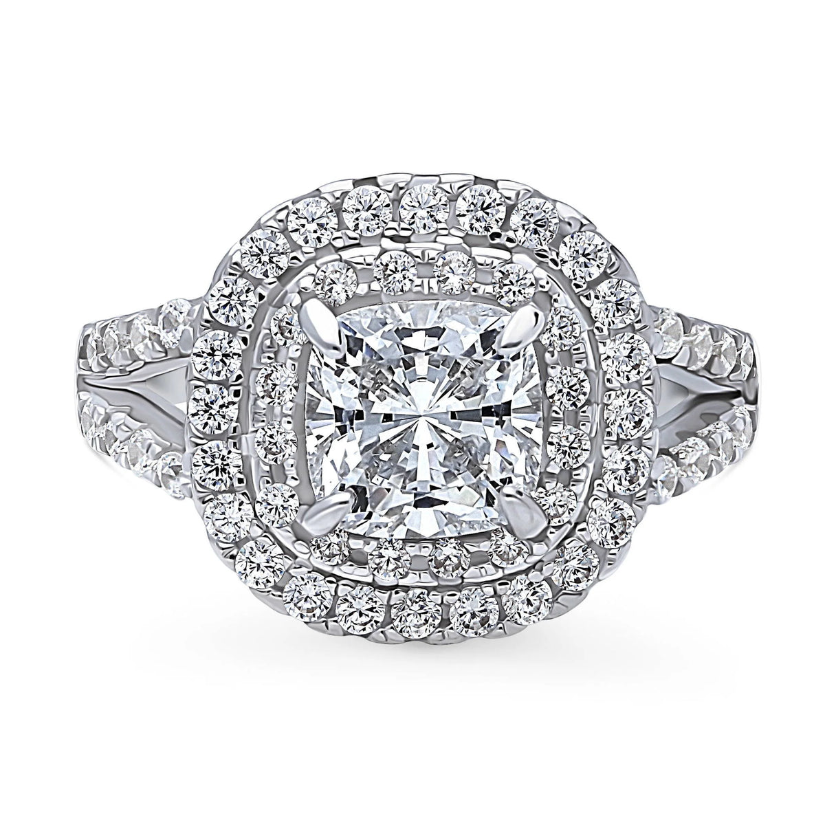Sterling Silver Cushion Cut Cubic Zirconia Split Shank Ring P48101
