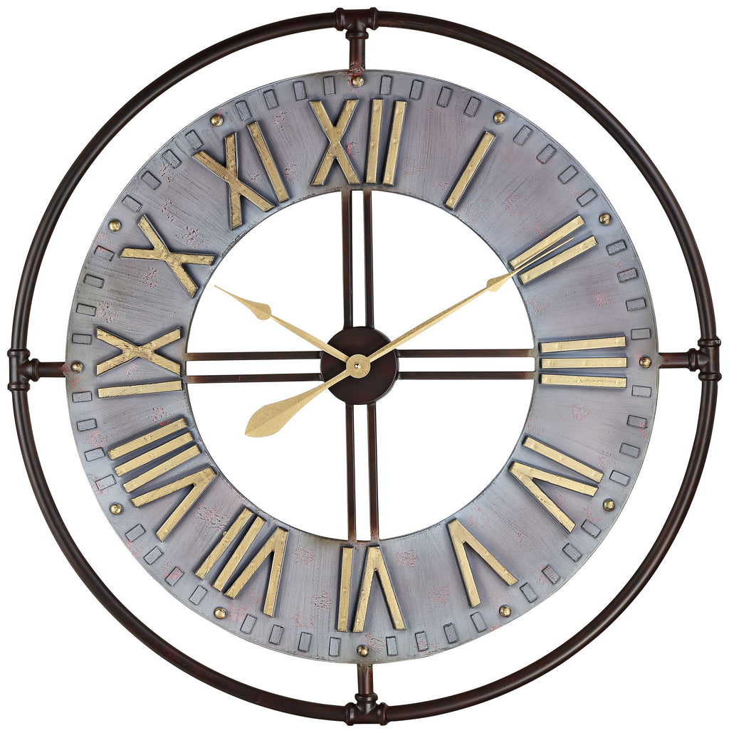 33" Wide Steel and Gold Wall Clock S53906