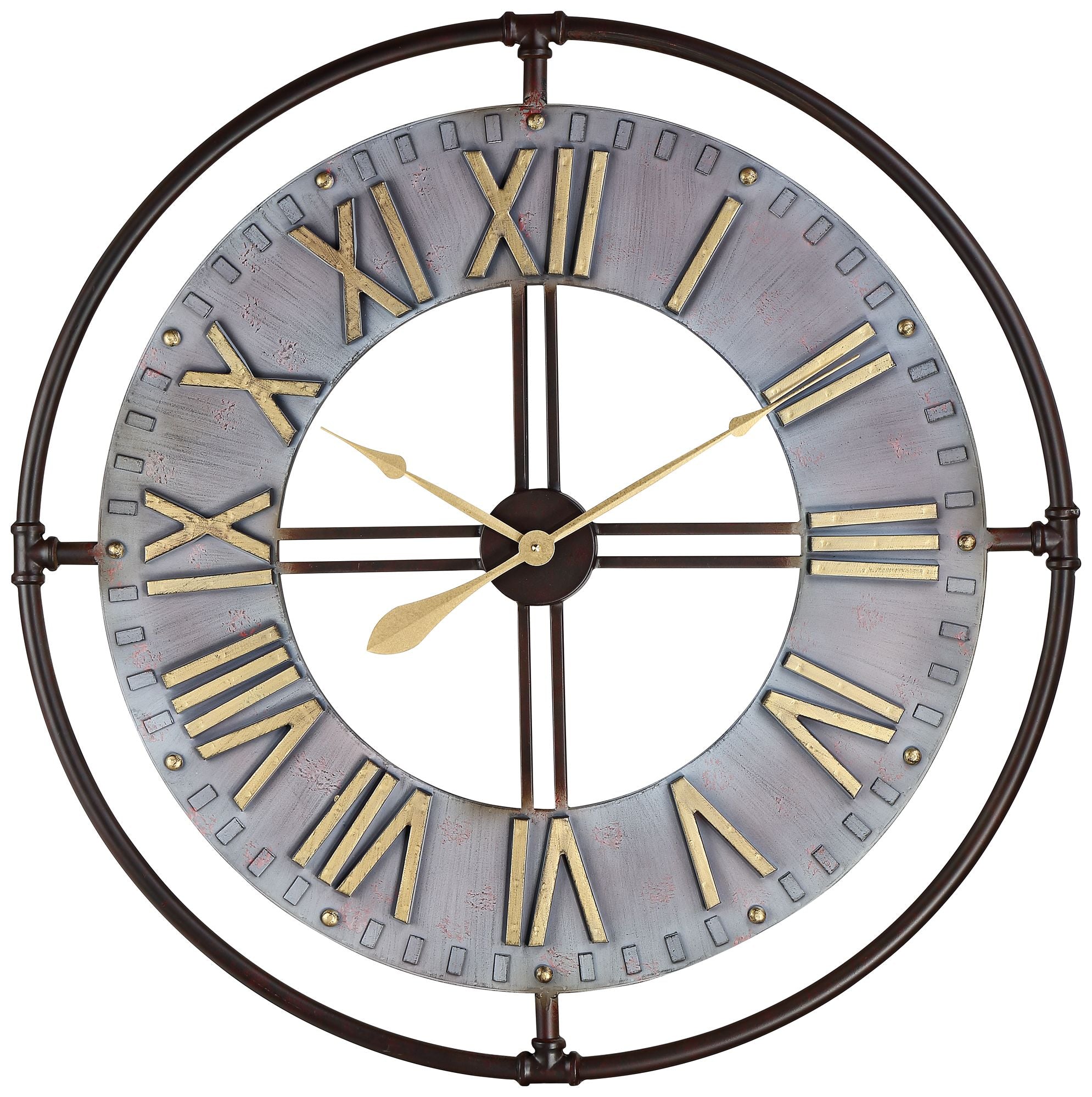 33" Wide Steel and Gold Wall Clock S53906
