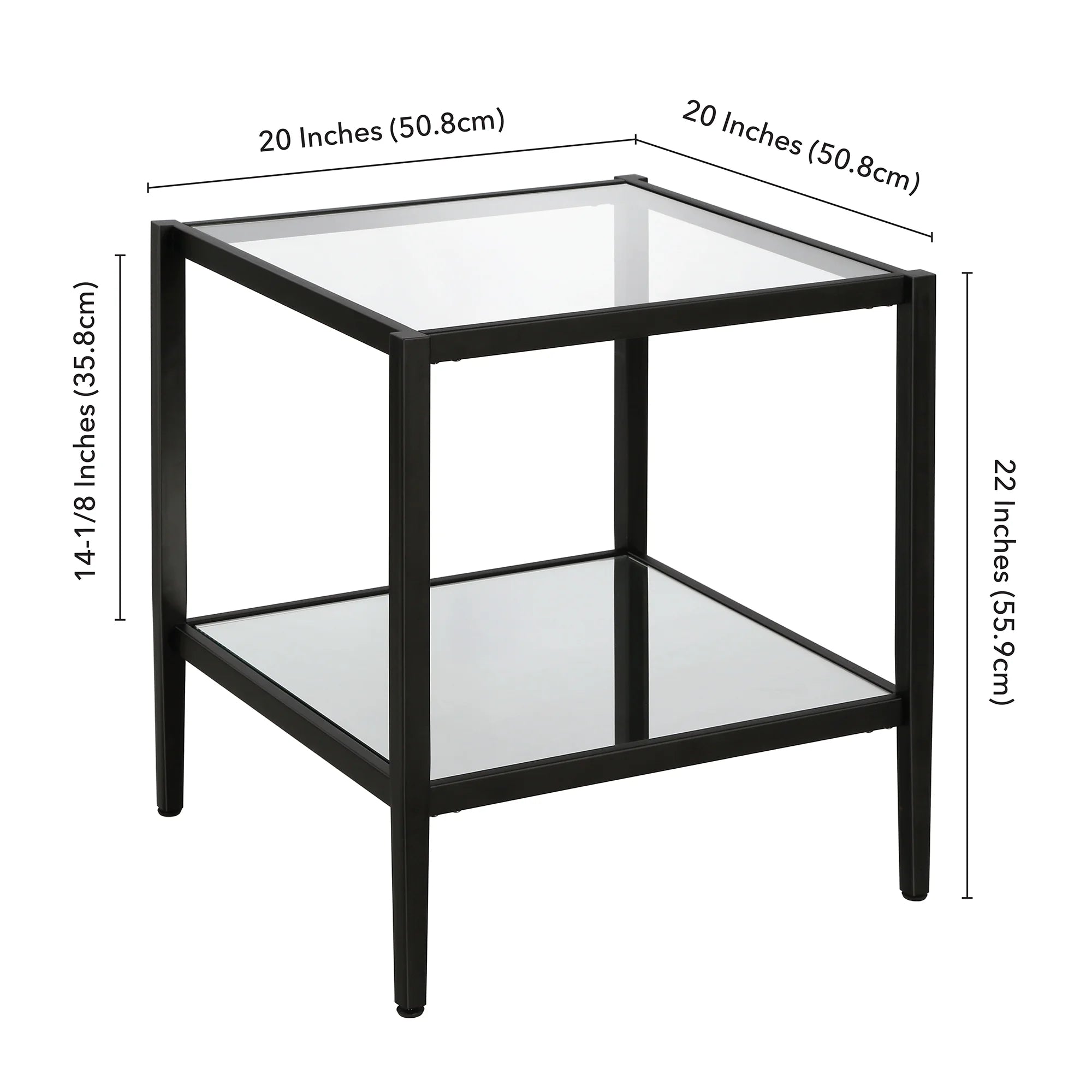 Blackened Bronze 20" Wide Square Side Table with Mirror Shelf C17925