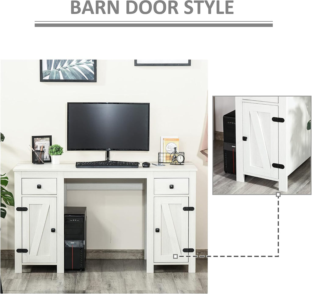 White Farm Style Computer Desk with 2 Drawers and 2 Cabinets O379364
