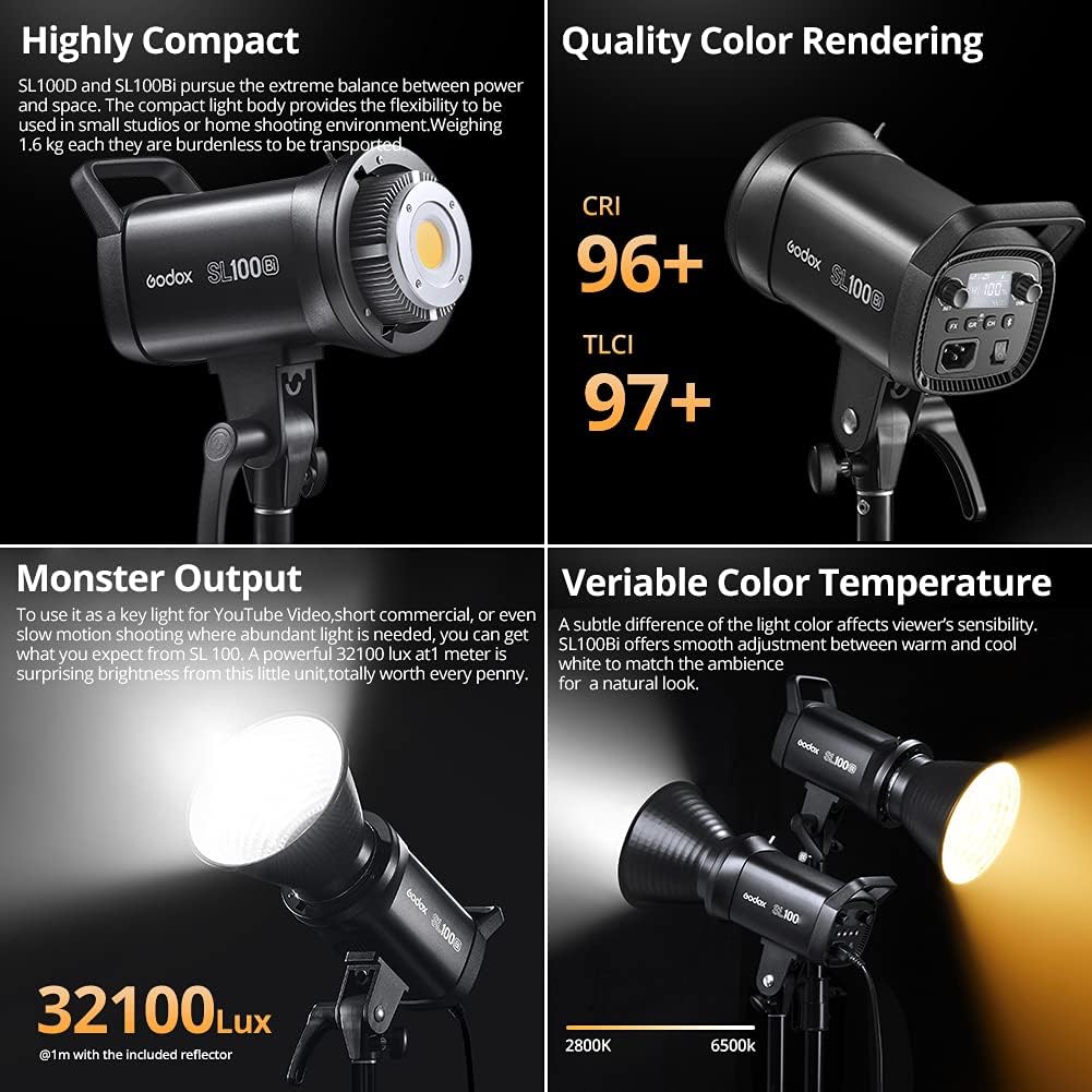 100W 5600K White LED Video Light with Soft Box, Light Stand, Carrying Bag C480