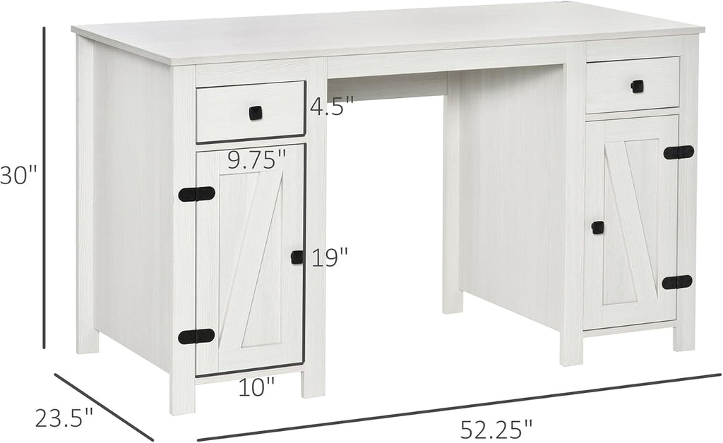 White Farm Style Computer Desk with 2 Drawers and 2 Cabinets O379364
