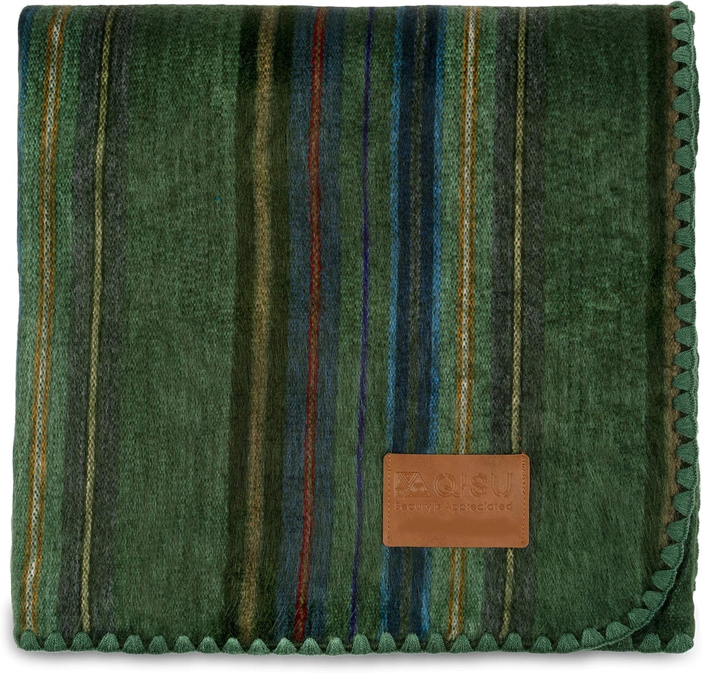 Alpaca Wool Blanket Throw, 85 x 65 inches, Turquoise Sea Foam Variegated D1886