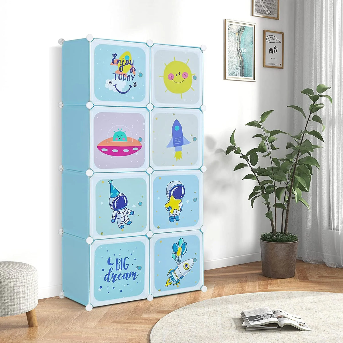 8 Cube Children Wardrobe with Doors and 2 Hanging Sections B17794