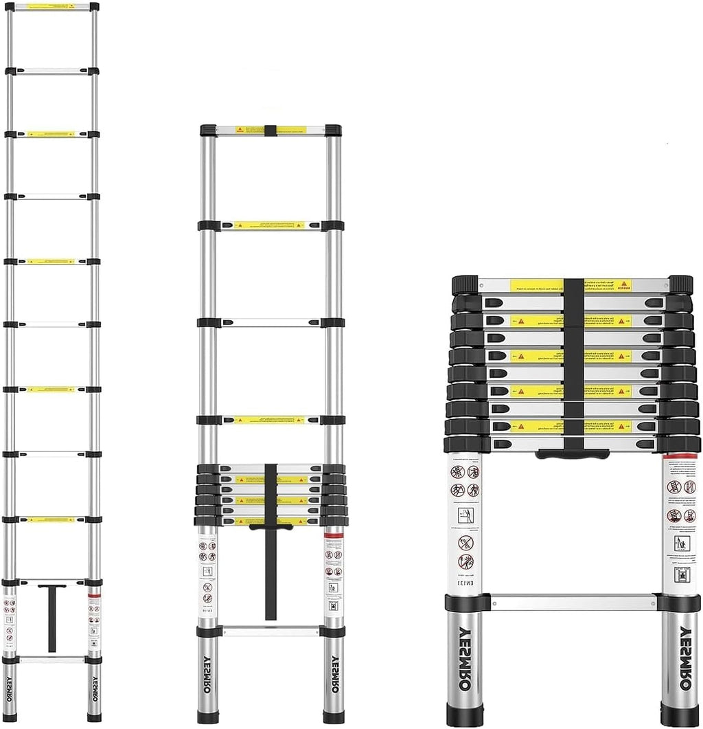 Telescoping Ladder 12.5ft Aluminum Heavy Duty 330lbs Non-Slip X13085