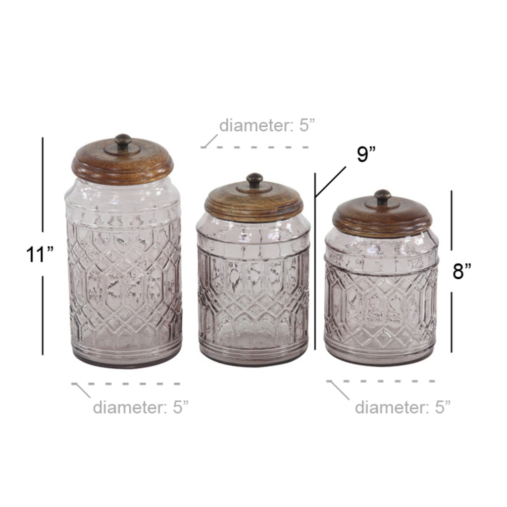 3-Pieces Clear Glass Decorative Jars with Wood Lids F4806