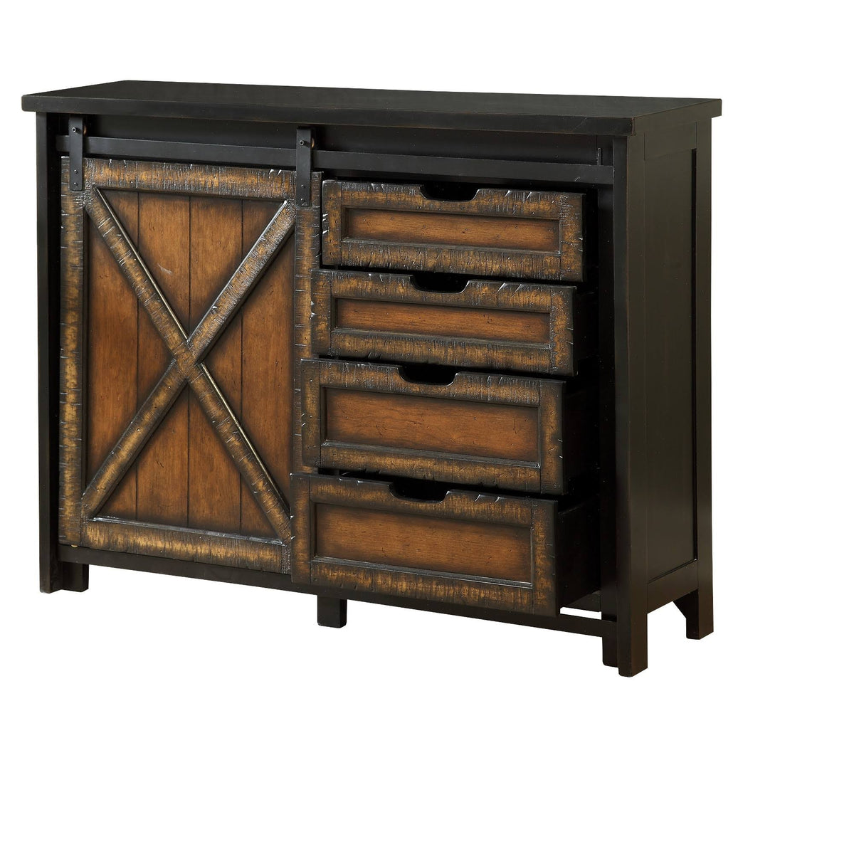 Four Drawer One Sliding Door Media Cabinet B951
