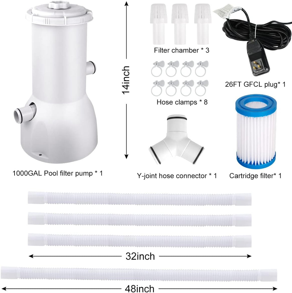 1000 Gallons Pool Filter Pump Above Ground, Electric Cartridge Pump, Pack of 2 N1218