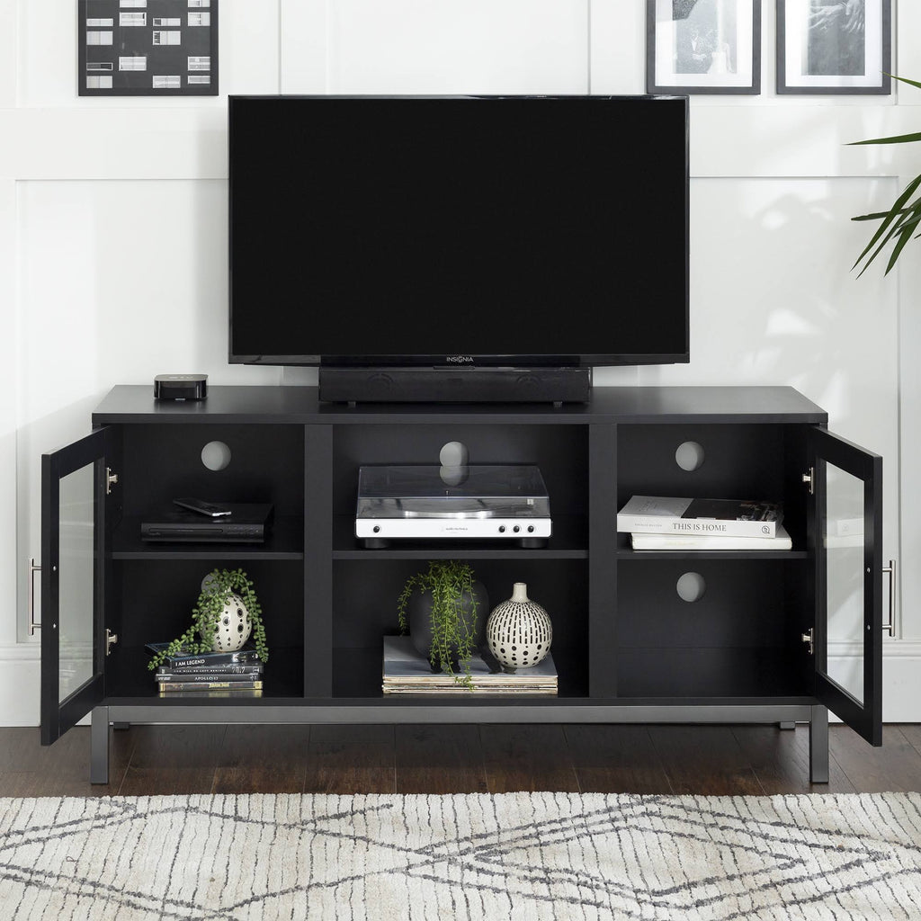 Black Wood Media TV Stand with 2 Storage Cabinets A139