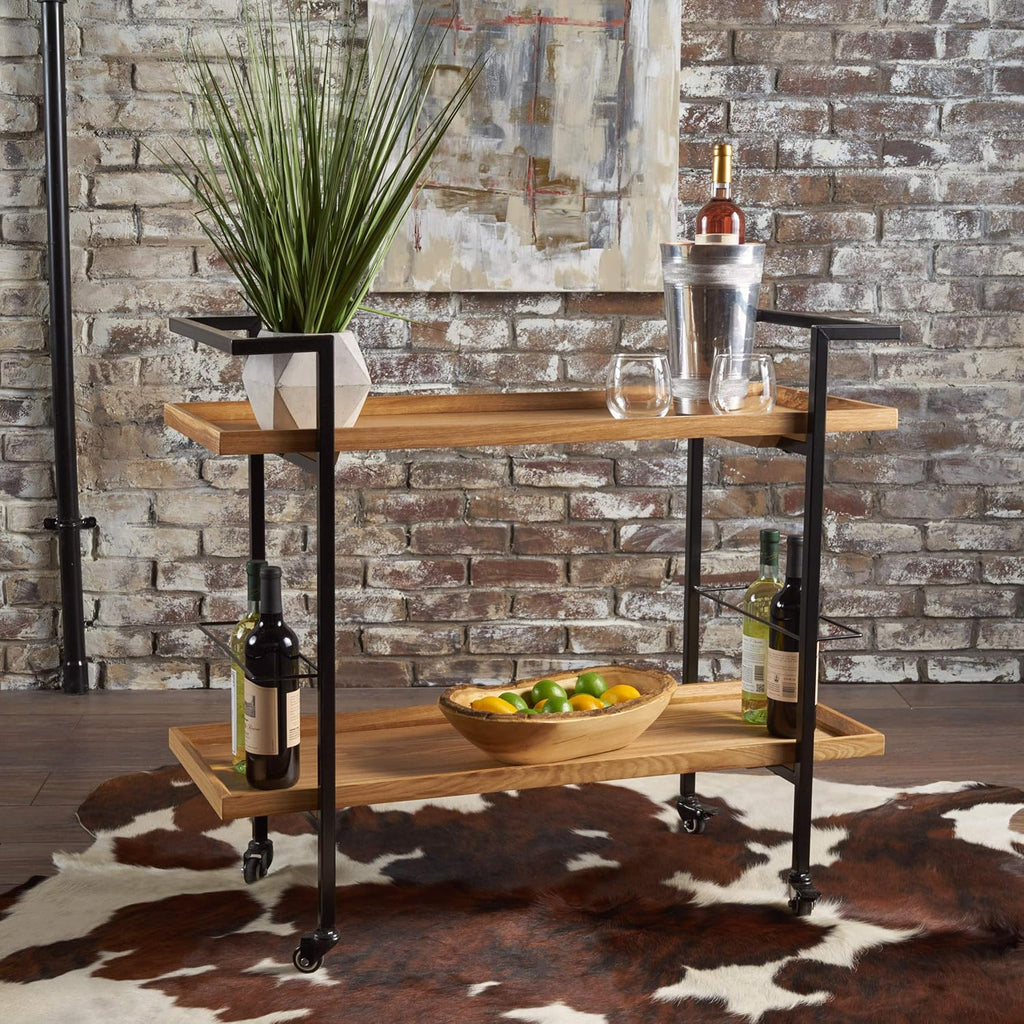 Natural Finish Black Wooden Bar Cart Y360613