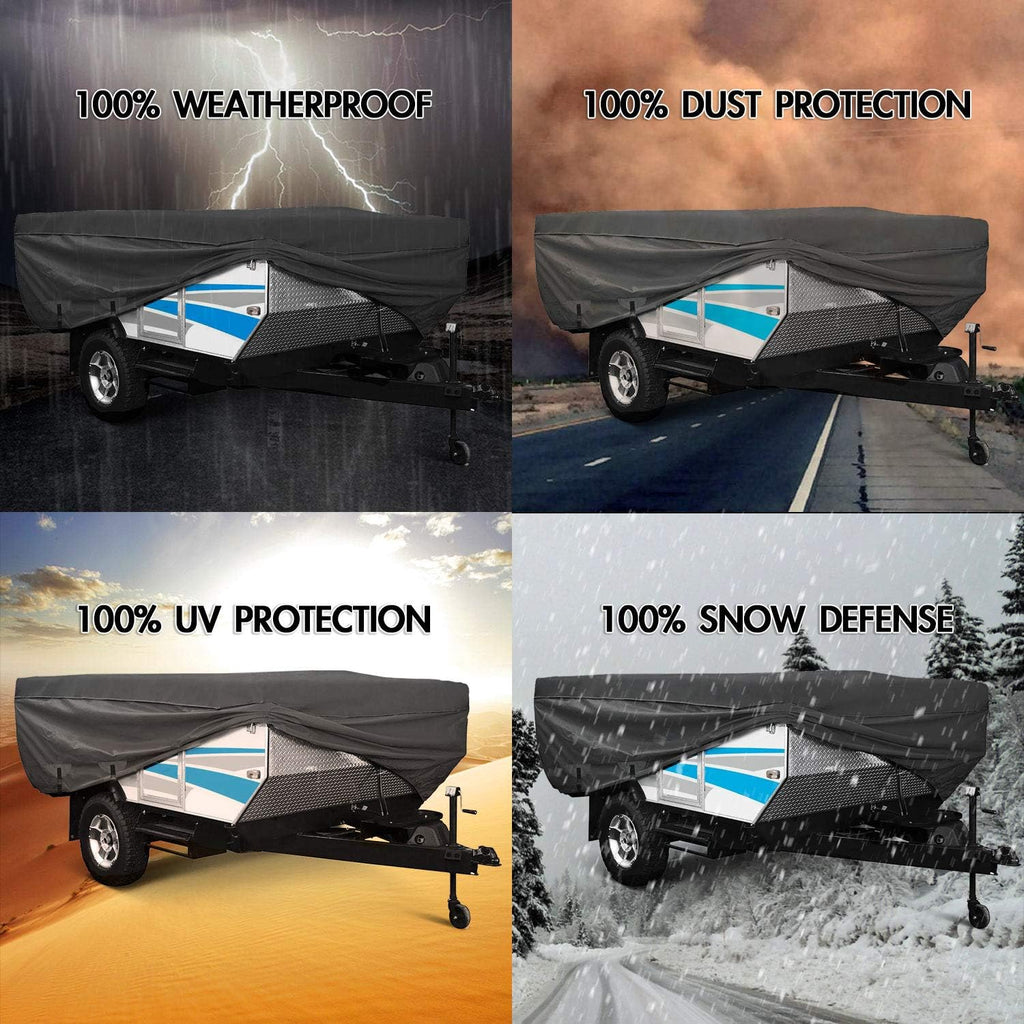 Waterproof Folding Camping Travel Trailer Storage Cover, 300D Polyester, Fits Length 16'-18', Gray F485