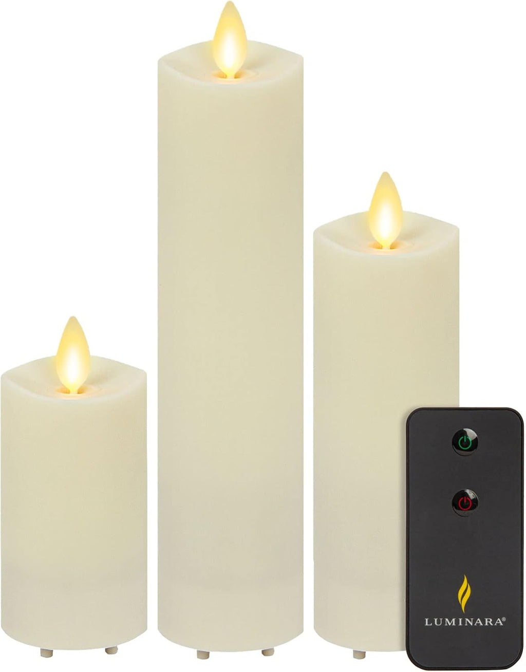 Set of 3 Flameless LED Pillar Candle with Remote Control, Ivory L159877