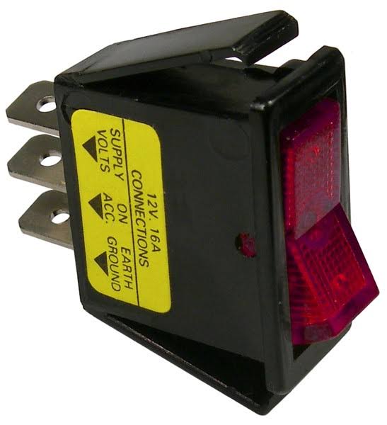 12 Volt 16 Amp Red Illuminated Rocker Switch D5705