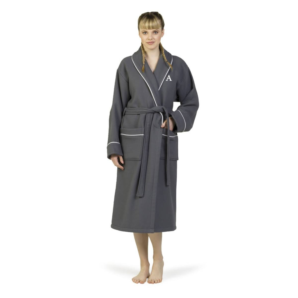 Dark Gray Turkish Cotton Waffle Terry Bathrobe D63977