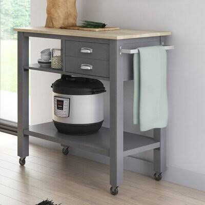 Rolling Kitchen Cart with Solid Wood Top O14652
