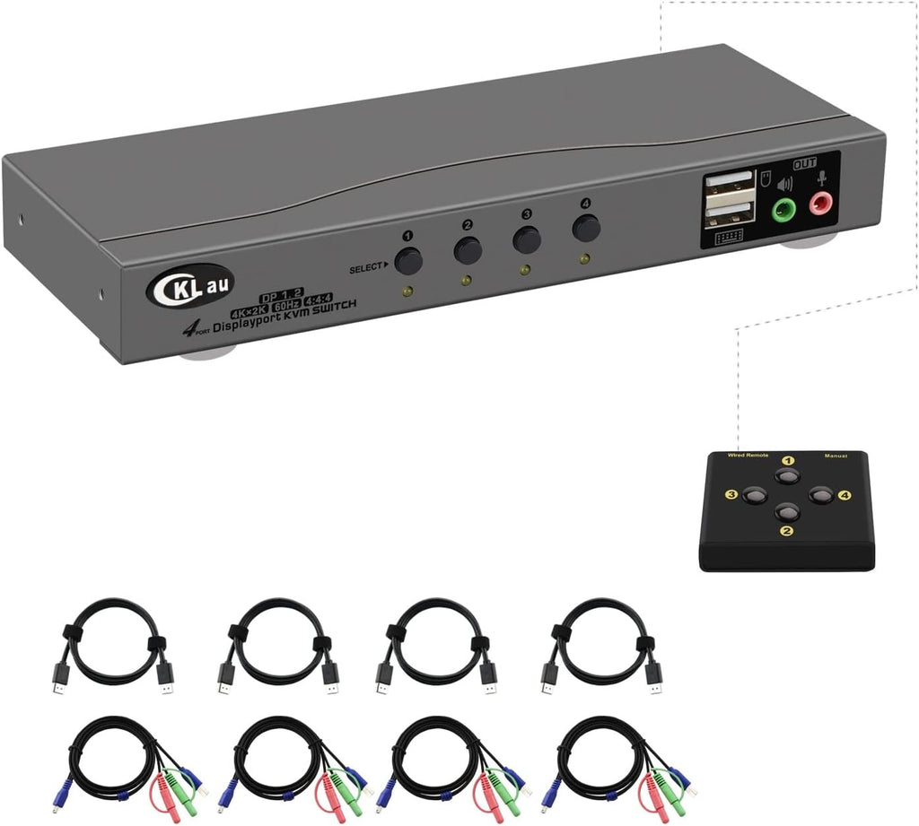 4Kx2K@60Hz DP 1.2 Dual Port Displayport KVM Switch with Audio and Cables B614