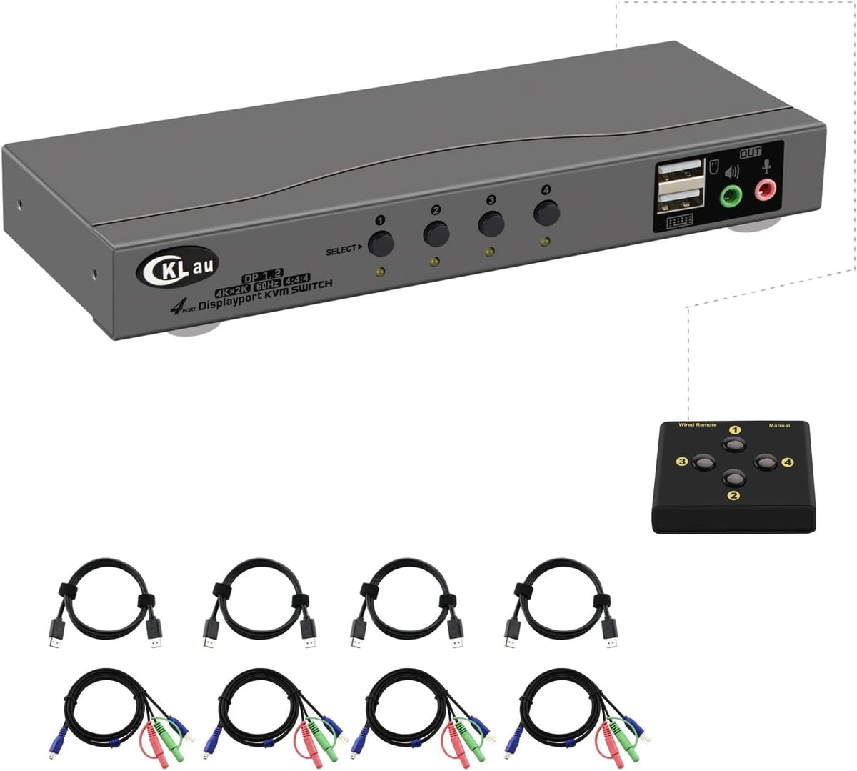 4Kx2K@60Hz DP 1.2 Dual Port Displayport KVM Switch with Audio and Cables B614
