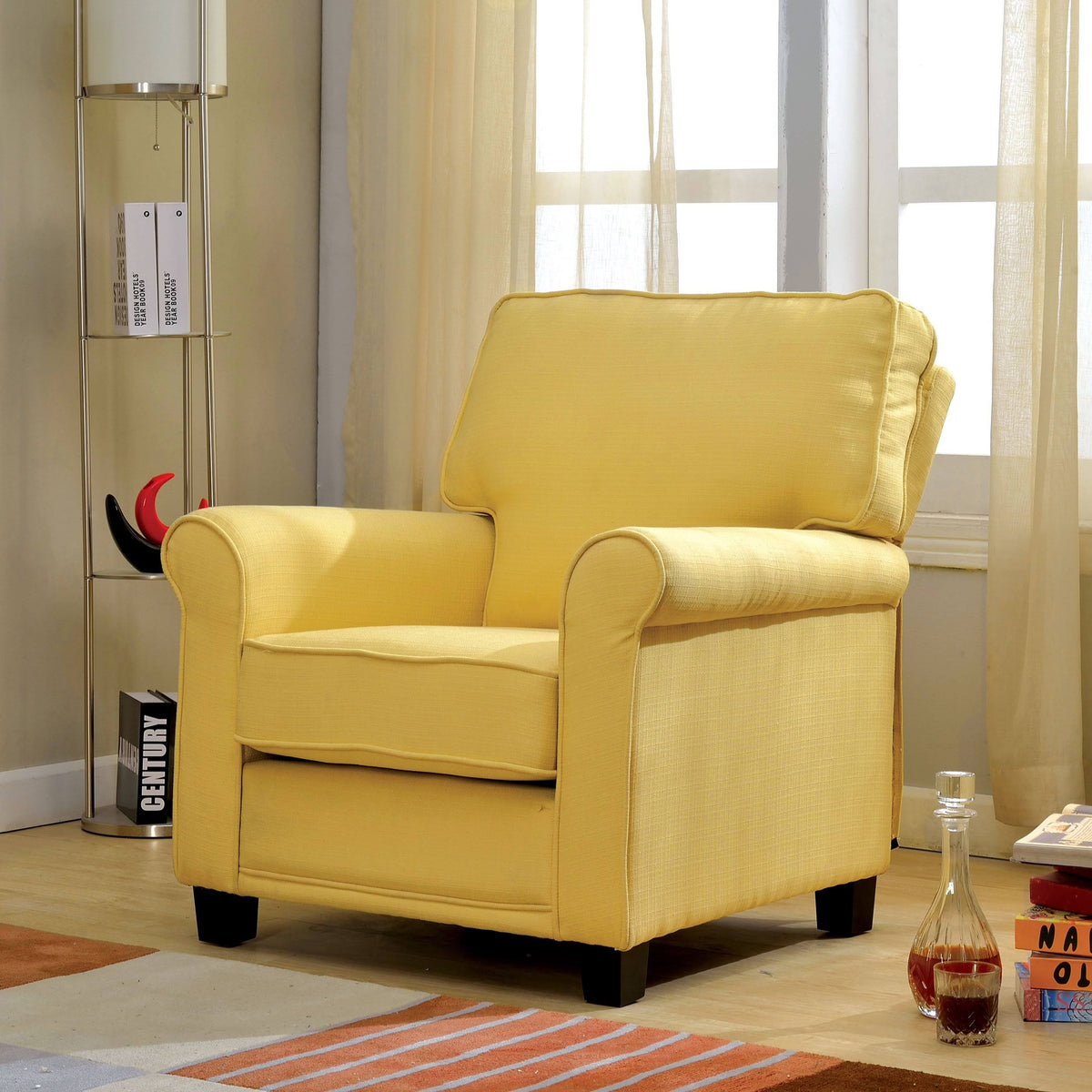 Yellow Padded Linen Arm Chair I19619