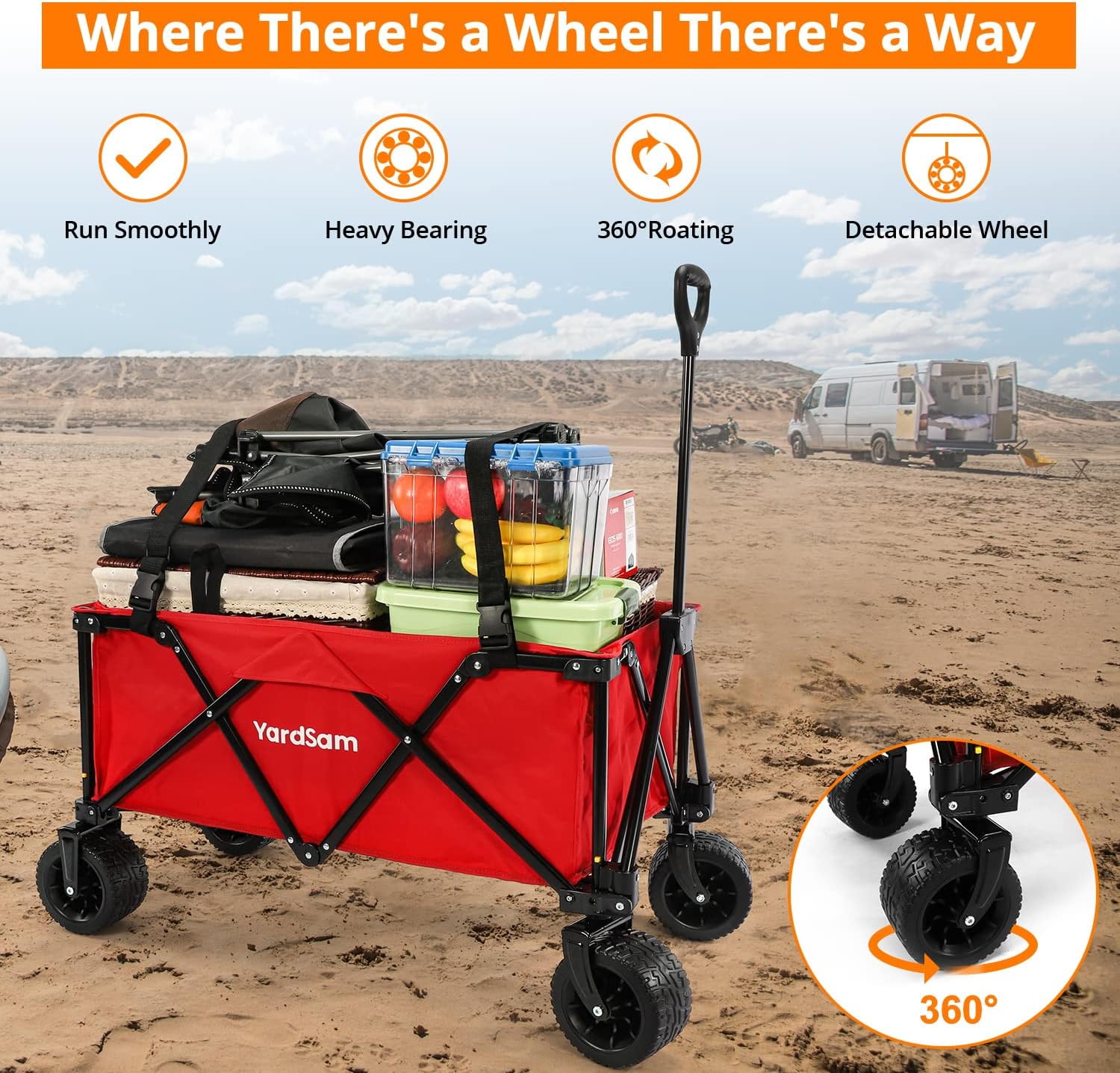 Foldable Beach and Garden Wagon Cart with Removable Wheels & Adjustable Handle B474280