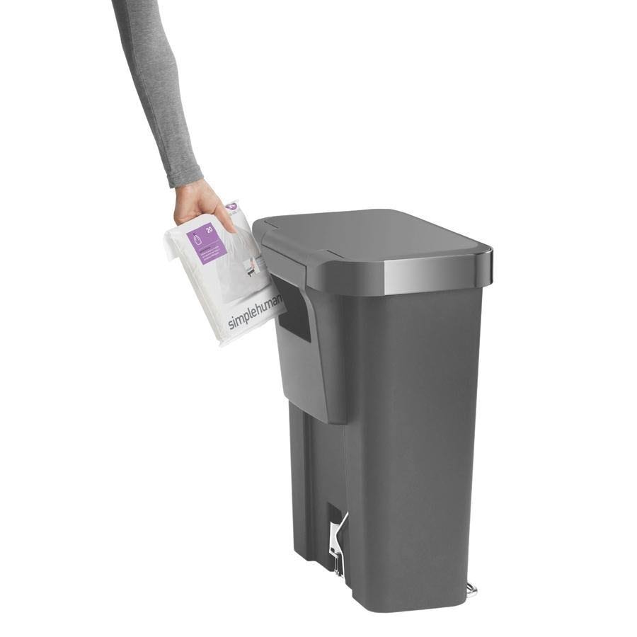 Gray 11.9 Gal Rectangular Plastic Steel Trash Can with Flip Lid and Foot Pedal M7432