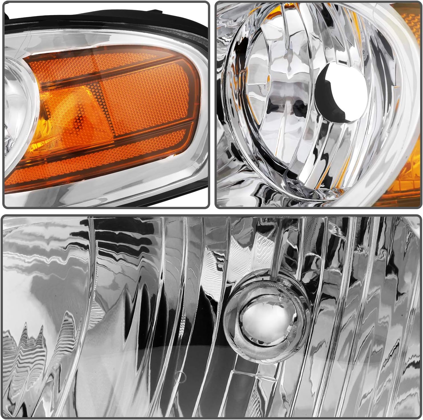 Replacement Headlight Assembly Set for Nissan Sentra 2004-2006 Chrome Housing Amber Reflector Clear Lens G12858