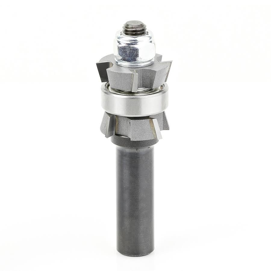 Carbide Tipped Double Bevel Trim Cutter Assembly 15 Deg x 1 inch Dia x 1/4 x 1/2 Shank with Center Ball Bearing A221