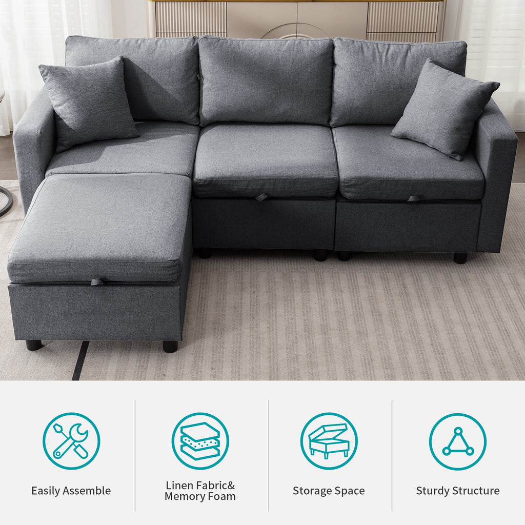 3-Seater Sofa, Loveseat and 1 Ottoman Dark Grey J959785